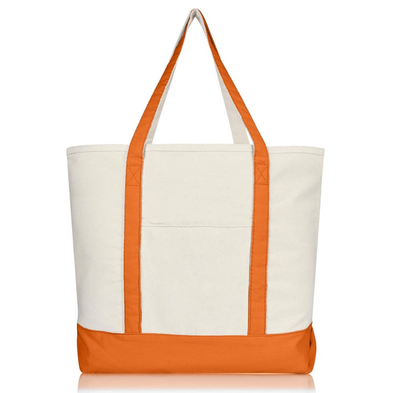 DALIX 22" Large Cotton Canvas Zippered Shopping Tote Grocery Bag in Orange - Image 2